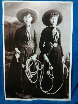 Vintage Cowgirls Photo Black & White With Gun And Rope 8.  5 X 12