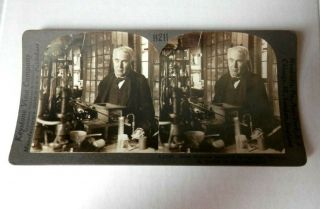 Antique Thomas Edison In His Laboratory Real Photo Stereoview Card - Keystone
