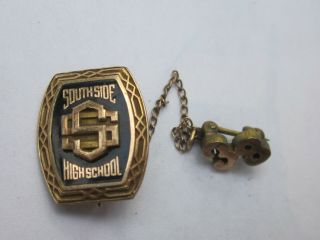 Old 1938 1/10 10k Gold Filled South Side High School Pin W/year Attachment