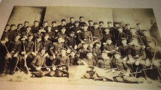 Rare Antique American Indian Wars Uniformed Soldiers.  Rifles,  Flag Cabinet Photo
