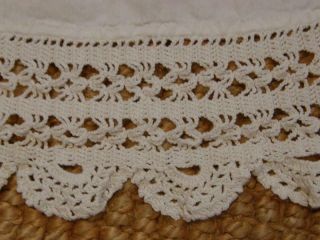Vintage 42 - Inch Round Ecru Cotton Table Topper With Wide Crochet Lace Border
