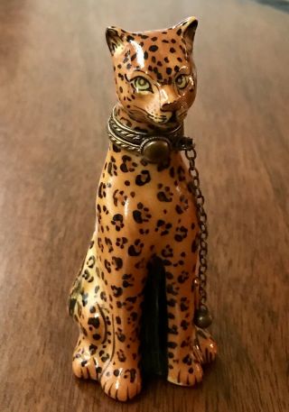 Limoges France Porcelain Cheetah Trinket Box Signed Exclusivement Bloomingdales