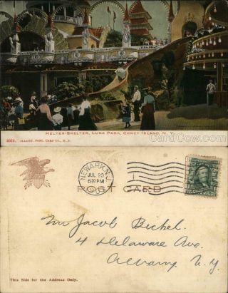1907 Coney Island,  Ny Helter - Skelter,  Luna Park Kings County York Postcard