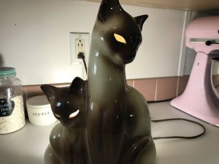 Vintage 50 ' s Kron TV Lamp Light Siamese Cat & Kitten Mid Century Modern EUC 3