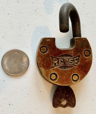 Vintage Reese Brass Padlock With 1 Keys Patina