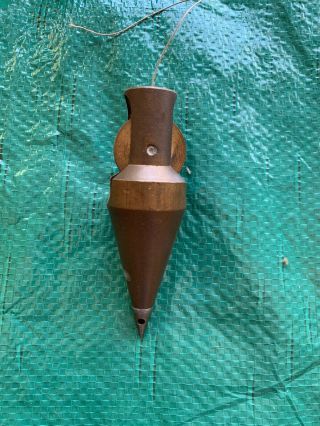 Brass Plumb Bob With Built In Reel And Steel Tip Vintage Piece 9 Oz.