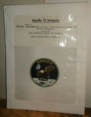 Vintage 1969 Roma Chemical Nasa Apollo 11 Beta Cloth Astronaut Patch Mip