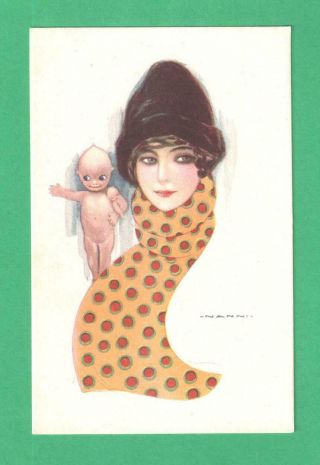 Vintage Nanni Art Postcard Lady Hat Scarf Baby