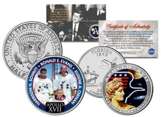 Apollo 17 Space Mission 2 - Coin Set Us Quarter & Jfk Half Dollar Nasa Astronauts