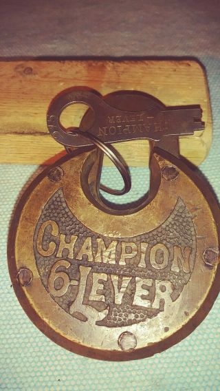 Antique/vintage Miller Champion 6 Lever Push Key Pancake Padlock Long Shackle