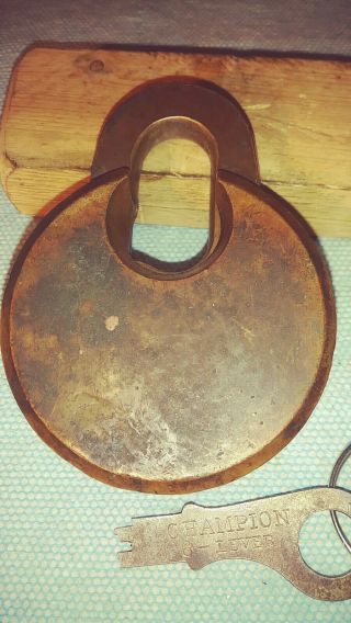 antique/vintage miller champion 6 lever push key pancake padlock long shackle 3