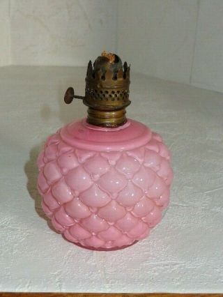 Antique Consolidated Glass Pink Cone Miniature Oil Lamp