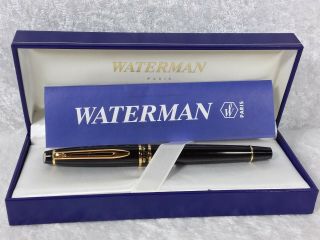Waterman Black Medium Point Fountain Pen - W/box - Expert Ii