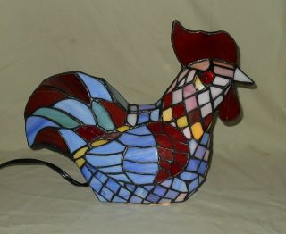 Tiffany Style Stained Glass Multi Color Rooster Lamp