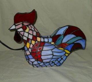 Tiffany Style Stained Glass Multi Color Rooster Lamp 3