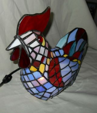 Tiffany Style Stained Glass Multi Color Rooster Lamp 4