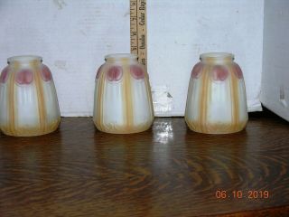 3 Antique Victorian Art Deco Colored Glass Lamp Shades 2 1/4 "