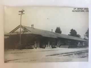 Rutherford California Sp Rr Station Railroad Depot B&w Real Photo Postcard Rppc