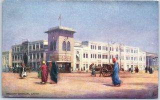 Cairo,  Egypt Postcard " Railway Station " Train Depot,  Street View Tuck 