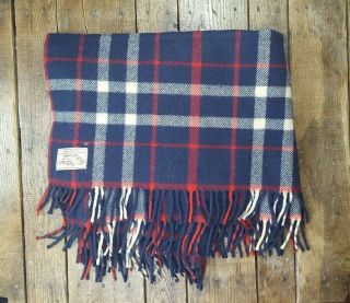 Vintage Horner Woolen Mills Wool Throw Blanket 56 " X 59 " Red White Blue Plaid