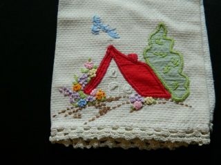 3 VINTAGE HAND - EMBROIDERED,  APPLIQUED AND CROCHETED HAND TOWELS 3