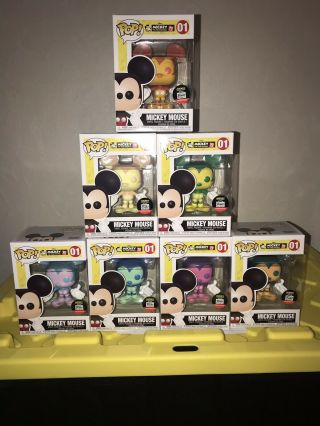 Funko Pop Set Of All 7 Mickey Mouse Exclusive 90th Anniversary Edition