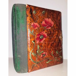 Antique Photo Album Hand Painted Floral Marbled Celluloid Victorian Velvet 1800s