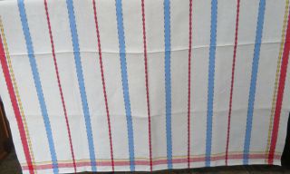 Vintage Woven Linen Tablecloth Red Blue Yellow Stripes