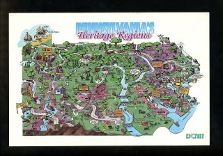 Oversized Postcard Pennsylvania Pa Heritage Regions Map Tourism Advertising