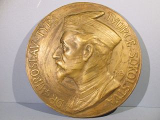 Miroslav Tyrs Sokol Czechoslovakia Lg.  Bronze Plaque Medal Bohemia Masaryk Czech