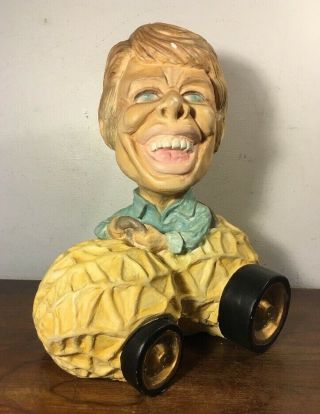 Unusual Vintage Chalkware Jimmy Carter Driving Peanut Car 1977 Creative Decor