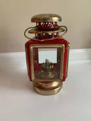 Vintage Red And Gold Metal Kerosene Oil Lamp Lantern