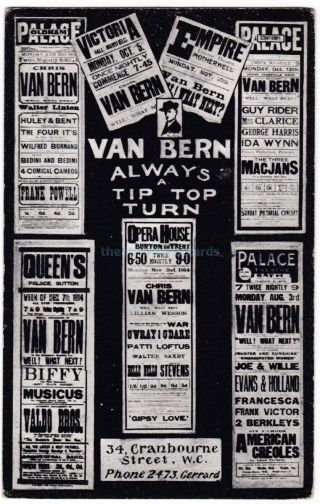Music Hall,  Variety.  Magician Chris Van Bern.  Playbills Postcard