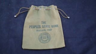 Vintage The Peoples State Bank Small Cloth Money Bag Wauseon Ohio
