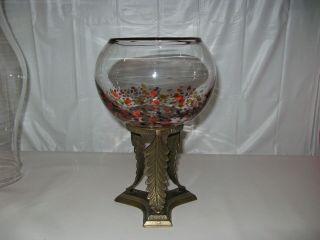 Mid Century Murano Glass Bowl Vase Betta/gold Fish Bowl W/stand Confetti Bottom