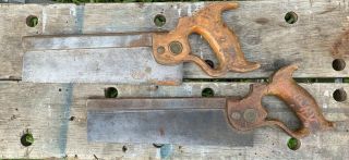 2 Vintage Henry Disston & Sons 10 " Back Saws - Antique Woodworking Tools