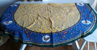 Oval Cotton French / Tuscan Country Roosters Tablecloth Blue Yellow Red