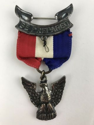 Vintage Boy Scouts Eagle Scout Sterling Silver Award Medal Ribbon Pin Bsa