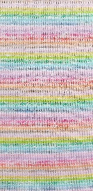 Vintage Knit Fabric Rainbow Pastel Multicolored Stripes White Slubs 1 Yard,  15 "