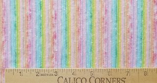 Vintage Knit Fabric Rainbow Pastel Multicolored Stripes White Slubs 1 Yard,  15 