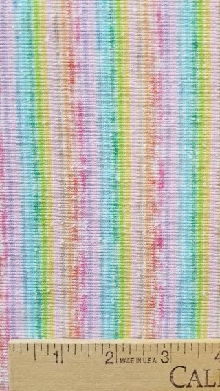 Vintage Knit Fabric Rainbow Pastel Multicolored Stripes White Slubs 1 Yard,  15 