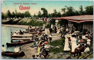 Cleveland,  Ohio Postcard " Scene At Shaker Lakes " Boating Beach 1913 Cancel