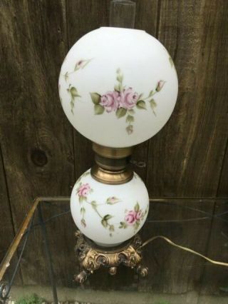 Vintage Pink Rose Floral Gone With The Wind Electrified Table Lamp 25” Tall