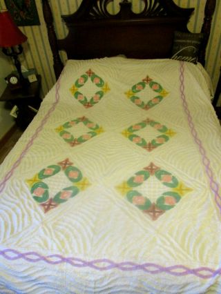 Vintage Chenille Bedspread 90 X 96 " -
