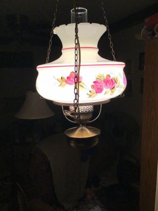 Vintage Hanging Gwtw Hurricane Swag Lamp Multi Hand Painted Floral “beautiful”