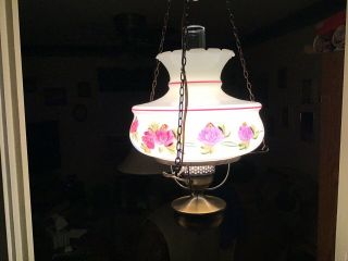 Vintage Hanging GWTW Hurricane Swag Lamp Multi Hand Painted Floral “Beautiful” 2