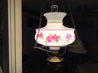 Vintage Hanging GWTW Hurricane Swag Lamp Multi Hand Painted Floral “Beautiful” 3