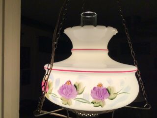 Vintage Hanging GWTW Hurricane Swag Lamp Multi Hand Painted Floral “Beautiful” 6