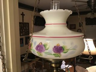 Vintage Hanging GWTW Hurricane Swag Lamp Multi Hand Painted Floral “Beautiful” 7