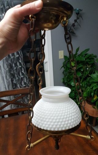 Vintage White Milk Glass Hobnail Hanging Lamp Chandelier